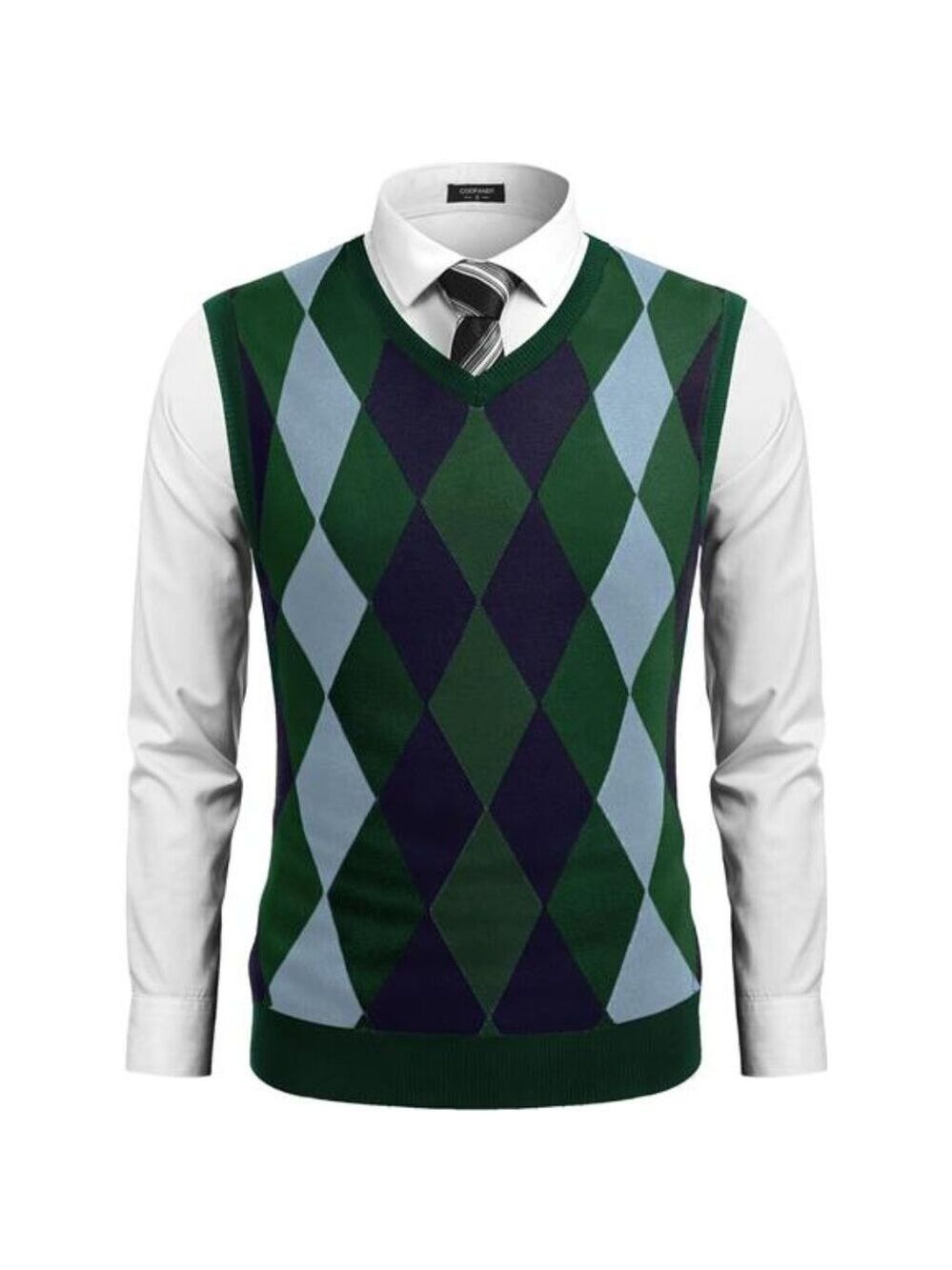 Mens Sleeveless V Neck Sweater Vest Slim Fit Argyle Knit Pullover Casual